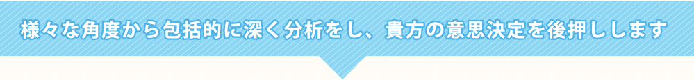様々な角度から包括的に深く分析をし、貴方の意思決定を後押しします